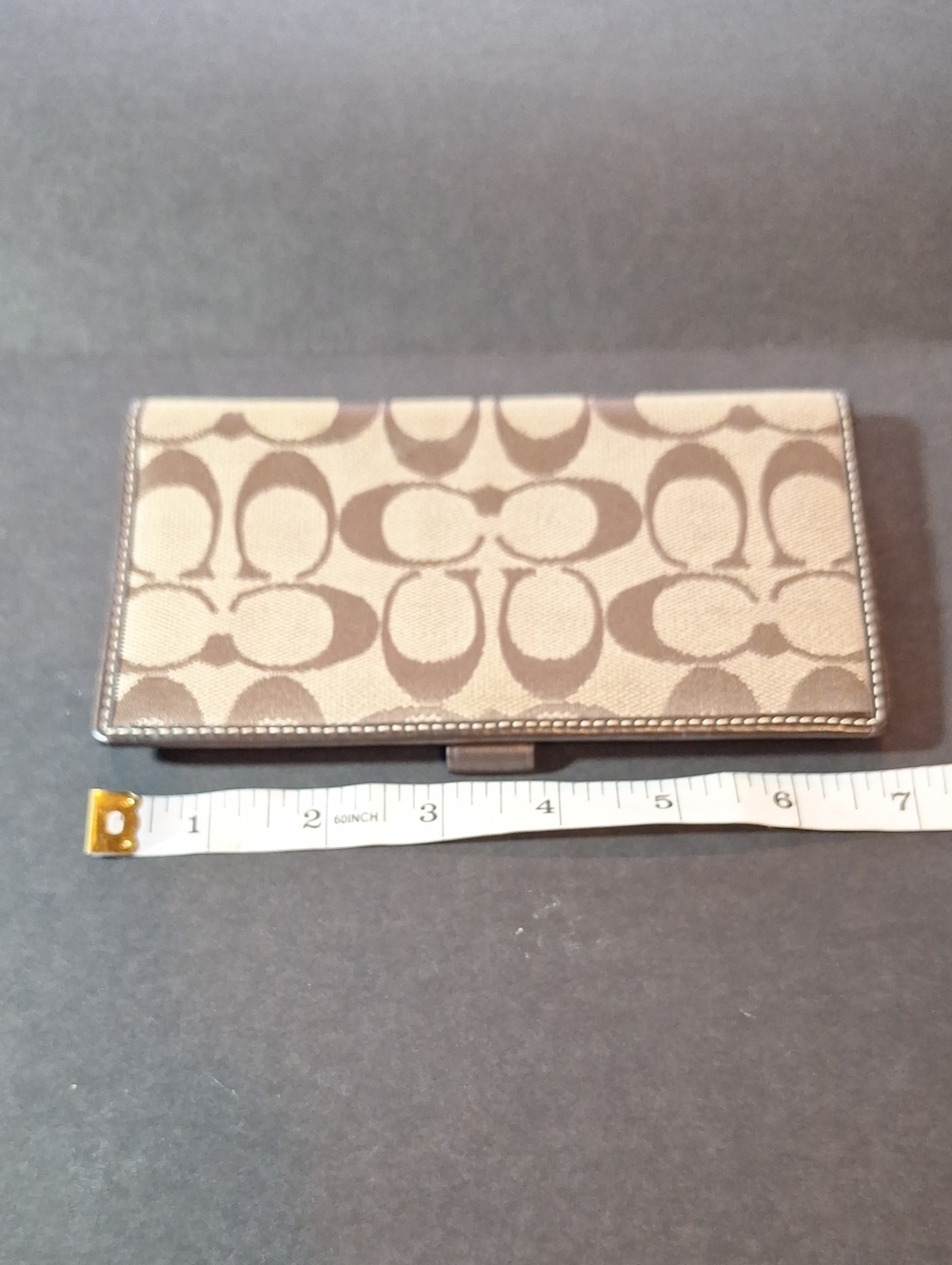 Coach Signature Fold Checkbook Case in Beige and Brown